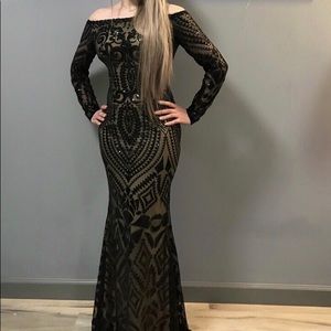 Evening sequined black gown
